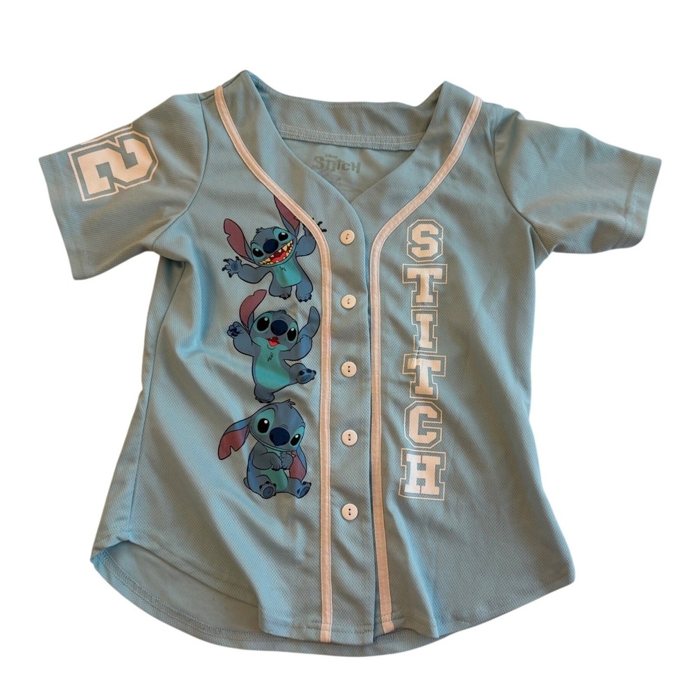 Disney Stitch Kids Youth Baseball Jersey Shirt Size XS Blue Graphic Sportswear